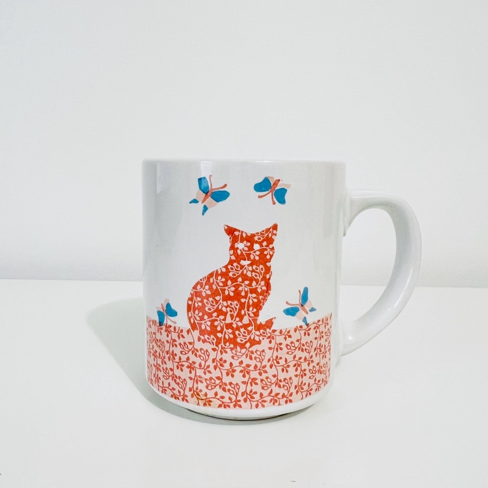 Vintage Sunny Calico Cat Quilt Butterfly Cat Lover Tea Coffee Mug Made In Korea